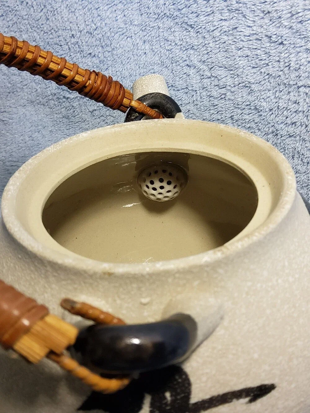 Vintage Otagiri OMC Teapot Japanese Stoneware Calligraphy Kanji Bamboo **CHIPPED